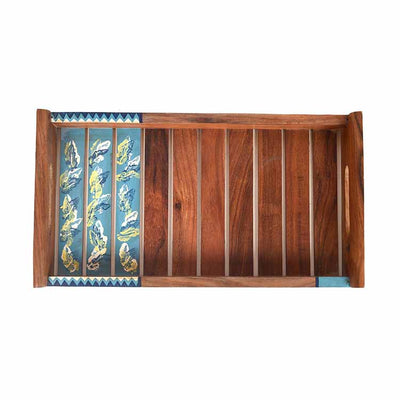 Tray Handpainted with Leaves Motifs Handcrafted in Sheesham Wood (13x7.2") - Dining & Kitchen - 2