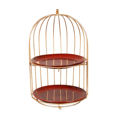 Two Layer Cage Ceramic Platter with Maroon Plates