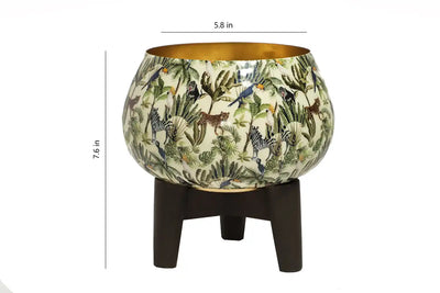 Jungle Safari Print Iron Table Planter with Wooden Stand