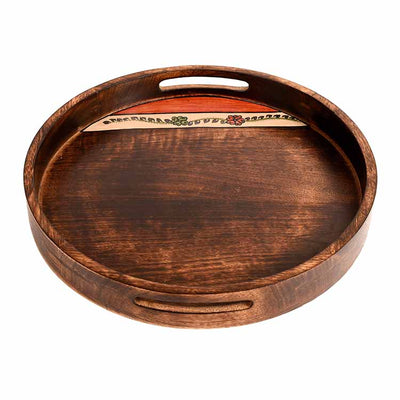 Tray Round Shape Handpainted with Tribal Art Handcrafted in Mango Wood (14x14") - Dining & Kitchen - 6