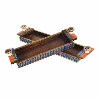 Handcrafted Wooden Serving Tray - Set of 2 (14x5x2"/ 18x5x1.5") - Dining & Kitchen - 2