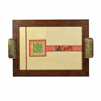 Wooden Rectangle Serving Tray with Brass Handles (17x12x1.4") - Dining & Kitchen - 2