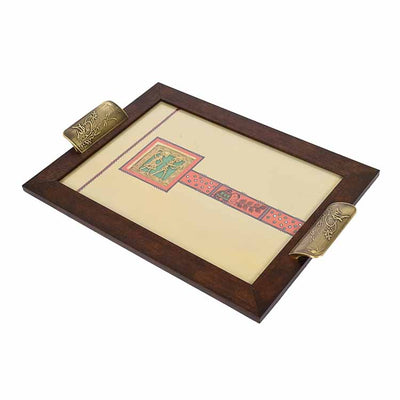 Wooden Rectangle Serving Tray with Brass Handles (17x12x1.4") - Dining & Kitchen - 3