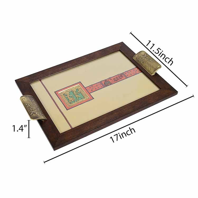 Wooden Rectangle Serving Tray with Brass Handles (17x12x1.4") - Dining & Kitchen - 4