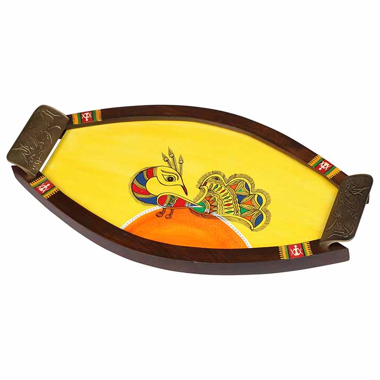Oval Tray Handcrafted & Framed with Metal Handles, Orange (18x9.5") - Dining & Kitchen - 2