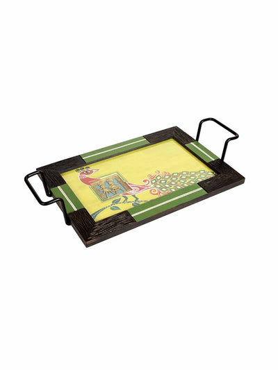Serving Tray Madhubani Art with Easy Handle (18x10x3") - Dining & Kitchen - 5
