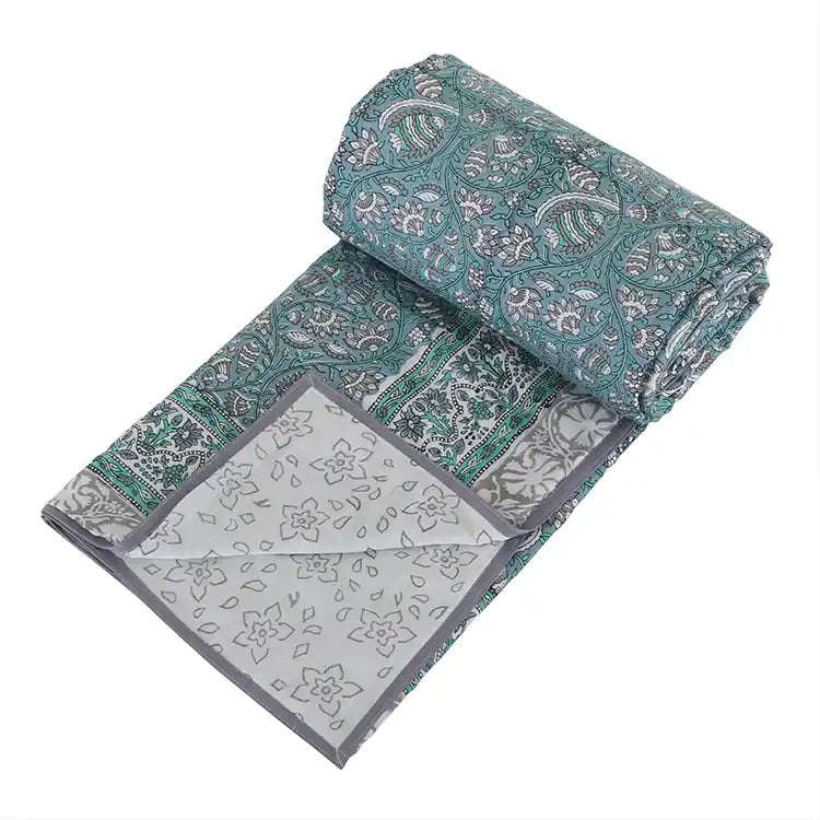 Green Grey Net Double Bed Mulmul Dohar