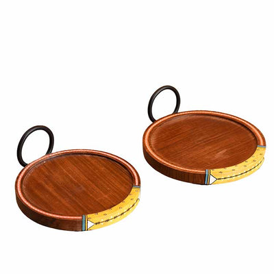 Ringo Round Snack Tray with Metal Handle - Set of 2 (6x6x2.5") - Dining & Kitchen - 4