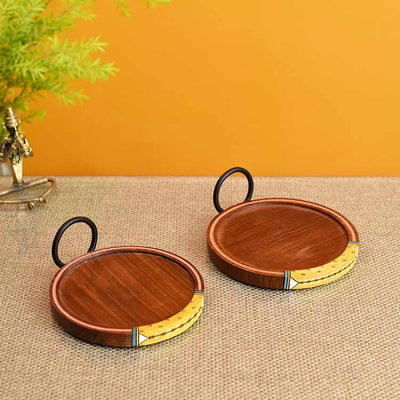 Ringo Round Snack Tray with Metal Handle - Set of 2 (6x6x2.5") - Dining & Kitchen - 2