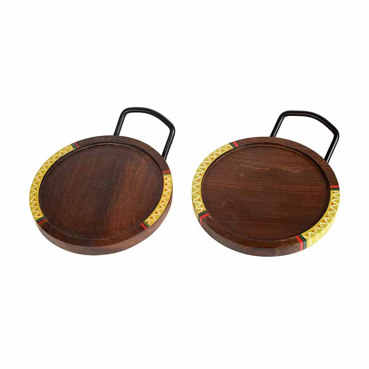 Round Snack Tray with Metal Handle - Set of 2 (7.5x6x0.5") - Dining & Kitchen - 4