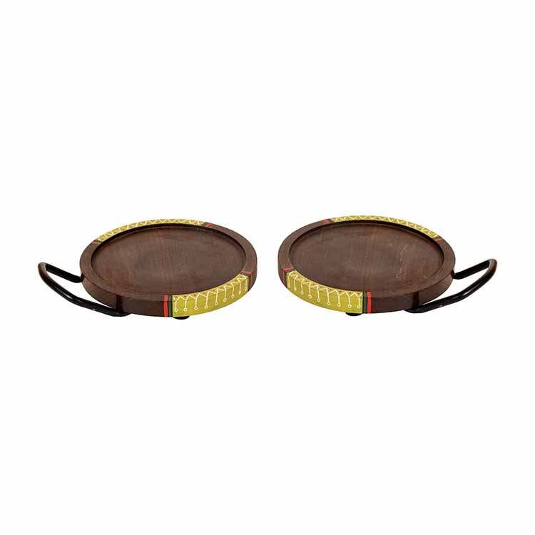 Round Snack Tray with Metal Handle - Set of 2 (7.5x6x0.5") - Dining & Kitchen - 5
