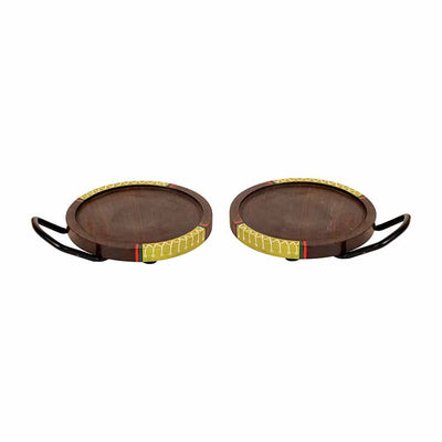 Round Snack Tray with Metal Handle - Set of 2 (7.5x6x0.5") - Dining & Kitchen - 5