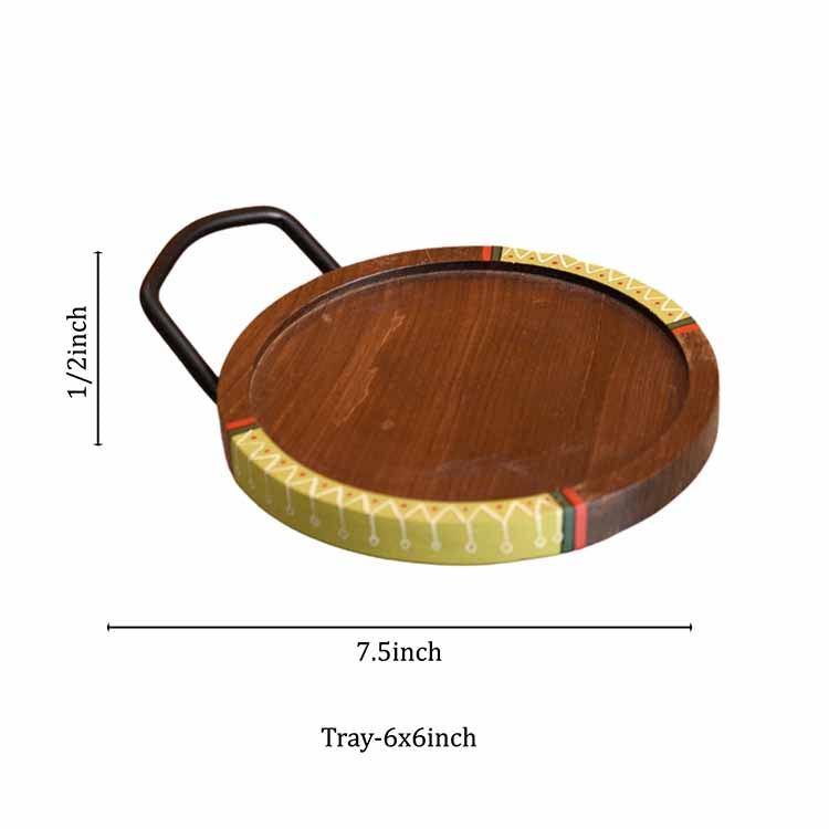 Round Snack Tray with Metal Handle - Set of 2 (7.5x6x0.5") - Dining & Kitchen - 3