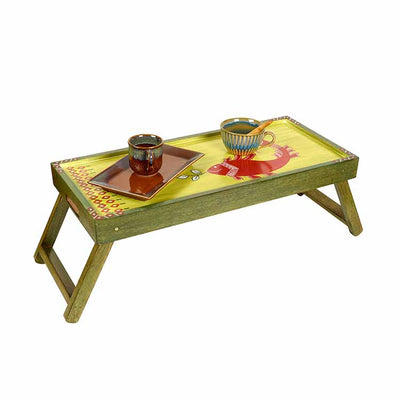 Madhubani Folding Breakfast Tray in Lime Green Hue (32x12x10) - Storage & Utilities - 2