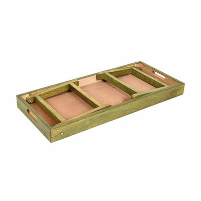 Madhubani Folding Breakfast Tray in Lime Green Hue (32x12x10) - Storage & Utilities - 5