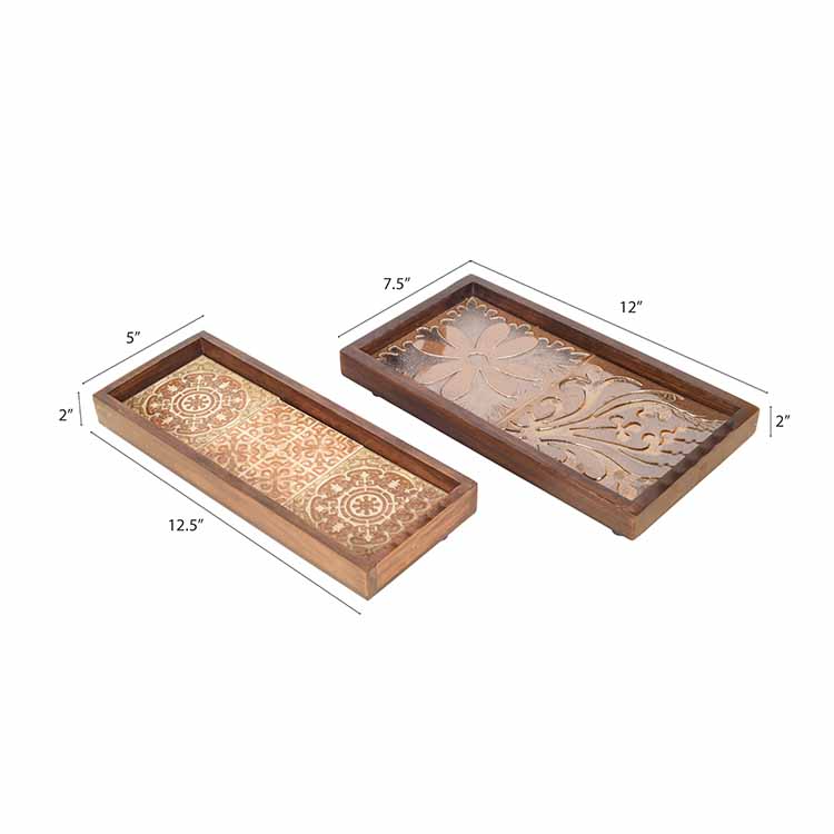 Floral Serenade Handcrafted Tray - Set of 2 - Dining & Kitchen - 4
