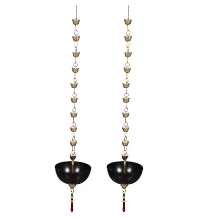 Hanging Black Bowl Urli With Beads Set of 2