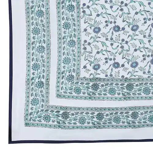 Blue Green Floral Double Bed Mulmul Dohar