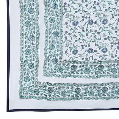 Blue Green Floral Double Bed Mulmul Dohar