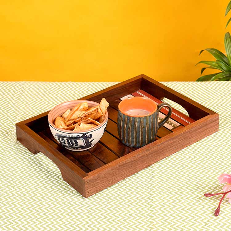 Trays with Flower Patterns Handcrafted in Rosewood - Set of 2 (14x10/12x8.5") - Dining & Kitchen - 2
