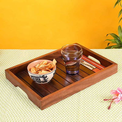 Trays with Flower Patterns Handcrafted in Rosewood - Set of 2 (14x10/12x8.5") - Dining & Kitchen - 3
