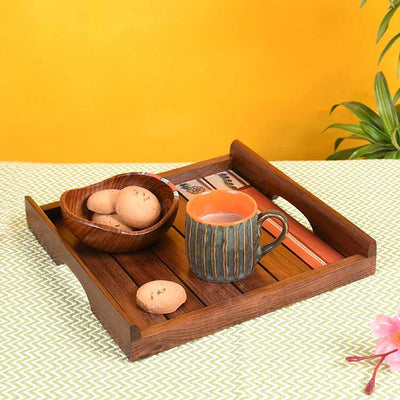 Trays with Folk Art Handcrafted in Rosewood - Set of 2 (10x10/9x9") - Dining & Kitchen - 2