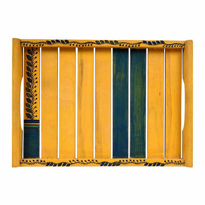 Trays in Yellow with Tribal Art Handcrafted in Rosewood - Set of 2 (14x10/12x8") - Dining & Kitchen - 3