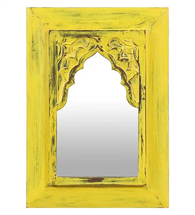 Cora Yellow Carved Vintage Minaret Mirror (10in x 1in x 14in) - Home Decor - 3