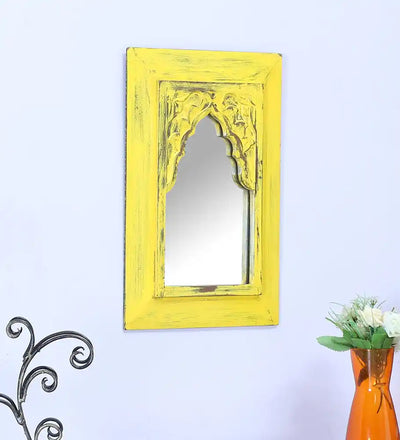 Cora Yellow Carved Vintage Minaret Mirror (10in x 1in x 14in) - Home Decor - 2