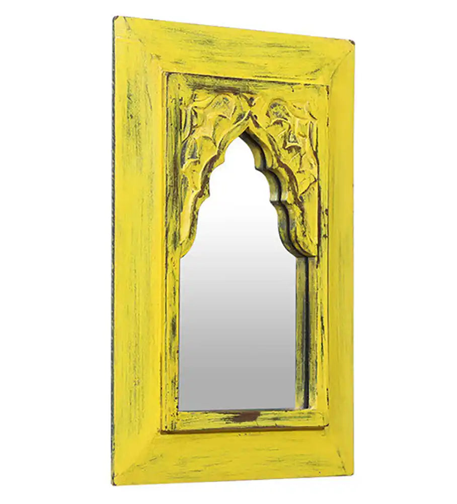 Cora Yellow Carved Vintage Minaret Mirror (10in x 1in x 14in) - Home Decor - 4