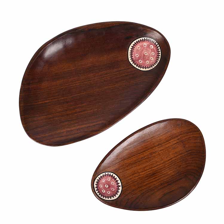 Trays in Oval Shape with Tribal Art Handcrafted in Rosewood (11x7") - Dining & Kitchen - 4