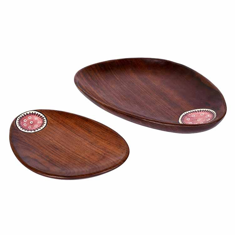 Trays in Oval Shape with Tribal Art Handcrafted in Rosewood (11x7") - Dining & Kitchen - 3