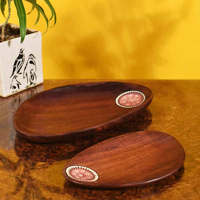 Trays in Oval Shape with Tribal Art Handcrafted in Rosewood (11x7") - Dining & Kitchen - 2