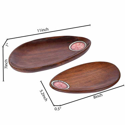 Trays in Oval Shape with Tribal Art Handcrafted in Rosewood (11x7") - Dining & Kitchen - 5