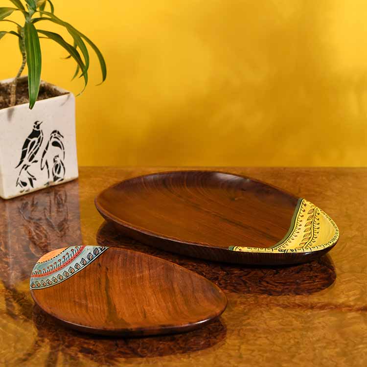Trays in Oval Shape with Tribal Motifs Handcrafted in Rosewood (11x7") - Dining & Kitchen - 2
