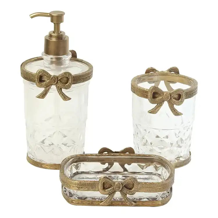 Antique Bow-Tied Glass Bathroom Gold Set 80-044-21-2