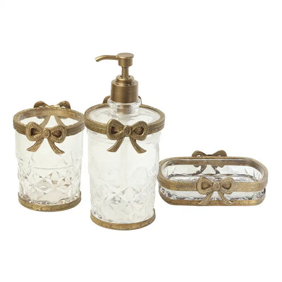 Antique Bow-Tied Glass Bathroom Gold Set 80-044-21-2