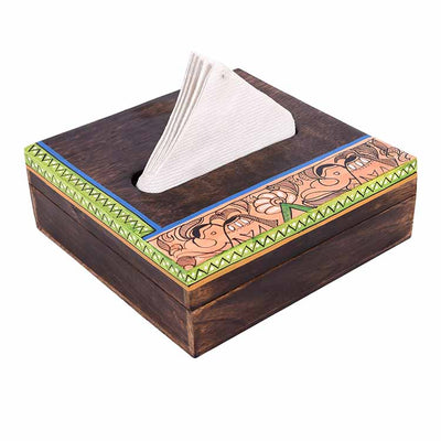 Tissue Box Handcrafted in Wood with Madhubani Painting (7x7x2.5") - Dining & Kitchen - 3