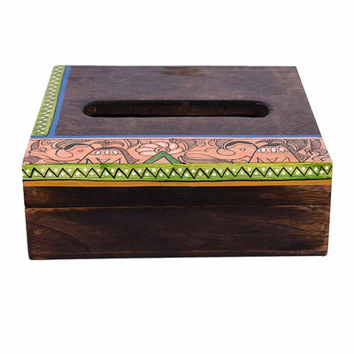 Tissue Box Handcrafted in Wood with Madhubani Painting (7x7x2.5") - Dining & Kitchen - 5