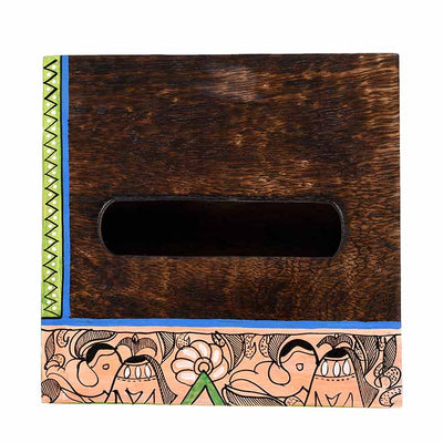 Tissue Box Handcrafted in Wood with Madhubani Painting (7x7x2.5") - Dining & Kitchen - 6