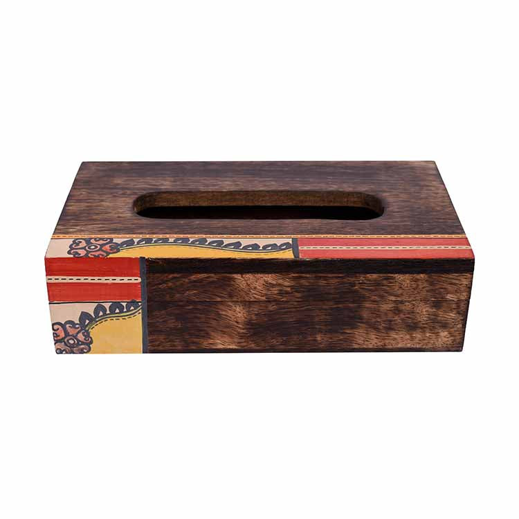 Tissue Box Handcrafted in Wood with Tribal Art Flower Design (9x5x2.5") - Dining & Kitchen - 6