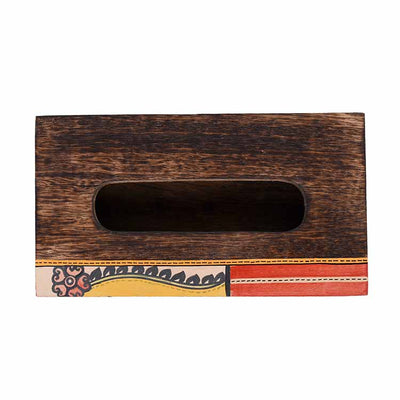 Tissue Box Handcrafted in Wood with Tribal Art Flower Design (9x5x2.5") - Dining & Kitchen - 7