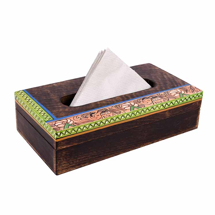 Tissue Box Handcrafted in Wood with Madhubani Painting (9x5x2.5") - Dining & Kitchen - 3