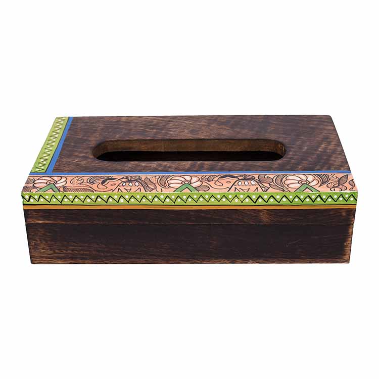 Tissue Box Handcrafted in Wood with Madhubani Painting (9x5x2.5") - Dining & Kitchen - 4