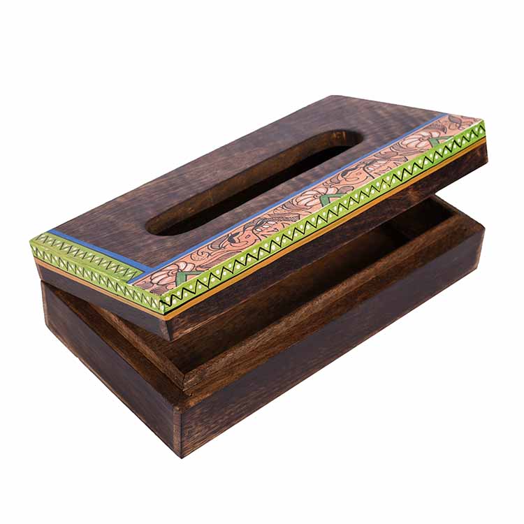 Tissue Box Handcrafted in Wood with Madhubani Painting (9x5x2.5") - Dining & Kitchen - 6