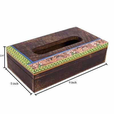 Tissue Box Handcrafted in Wood with Madhubani Painting (9x5x2.5") - Dining & Kitchen - 5
