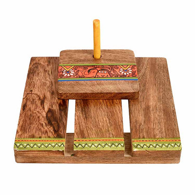 Tissue Holder Handcrafted in Wood with Tribal Art (7x7.4x3.5") - Dining & Kitchen - 5