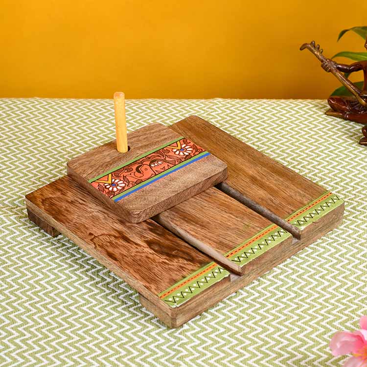 Tissue Holder Handcrafted in Wood with Tribal Art (7x7.4x3.5") - Dining & Kitchen - 2