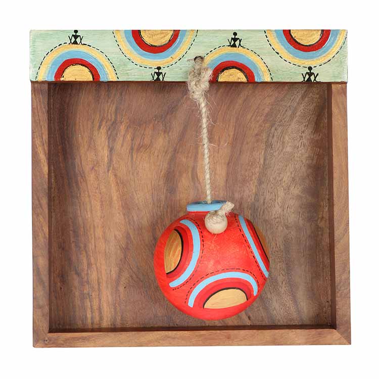 Tissue Holder in Wood with Terracotta Pot Paper Weight Handpainted with Tribal Art (7x7x3") - Dining & Kitchen - 3
