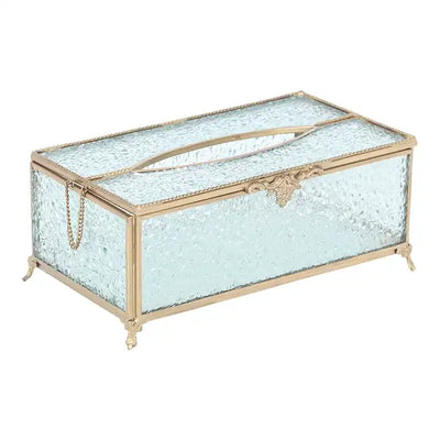 Gleaming Crackle Glass Tissue Box with Antique Brass 80-041-24-2